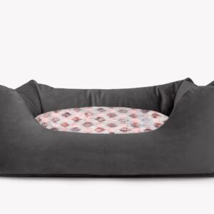 Cama para mascotas en color Antracita con cojín Rombos Rosa sin bordado
