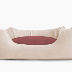 Cama para mascotas en color Beige con cojín Vino sin bordado