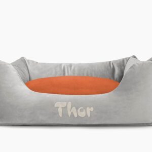 Cama para mascotas en color Gris con cojín Teja con bordado