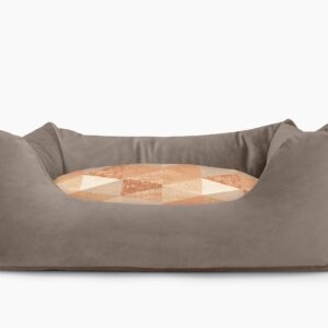 Cama para mascotas en color Visón con cojín Triángulos Teja sin bordado